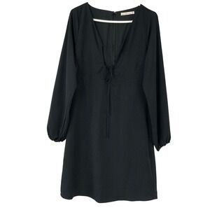 Abercrombie & Fitch Black Mini Dress MT Zipper V-Neck Long Sleeve Tie Front